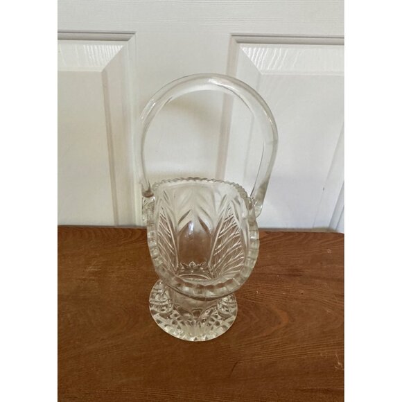 Princess House Vintage Clear Cut Heavy Glass Decorative Basket Vase 10 inch Tall - Picture 4 of 15